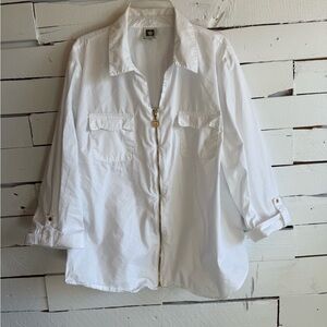 Anne Klein White Blouse with Gold Accents